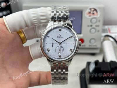High Quality Replica OMEGA De Ville Silver Steel Strap White Face Dial Silver Stainless Steel Case Watch 41×12mm